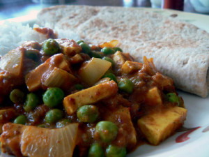 Indian Curry with Paneer and Peas finished